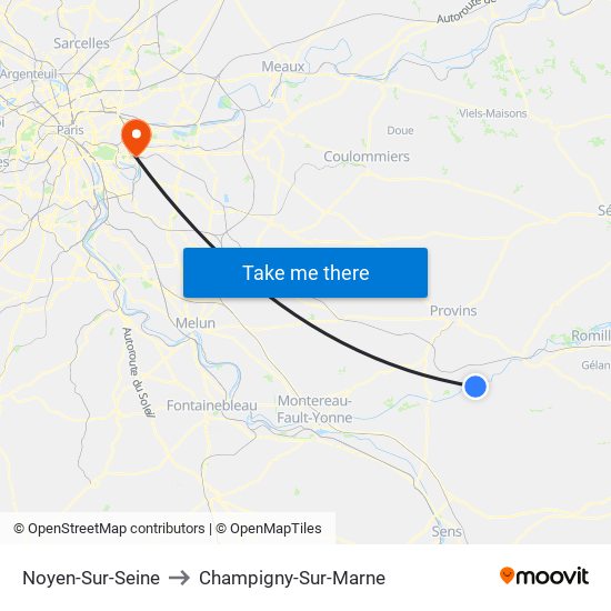 Noyen-Sur-Seine to Champigny-Sur-Marne map
