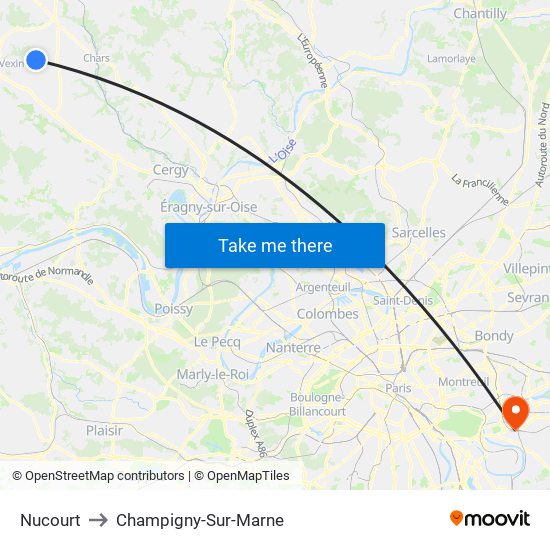 Nucourt to Champigny-Sur-Marne map