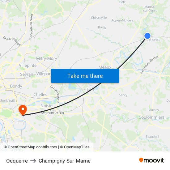 Ocquerre to Champigny-Sur-Marne map