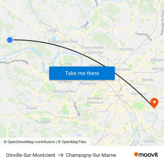 Oinville-Sur-Montcient to Champigny-Sur-Marne map