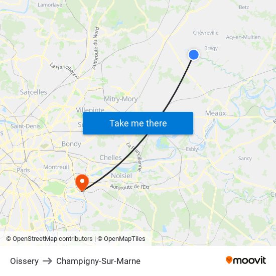 Oissery to Champigny-Sur-Marne map