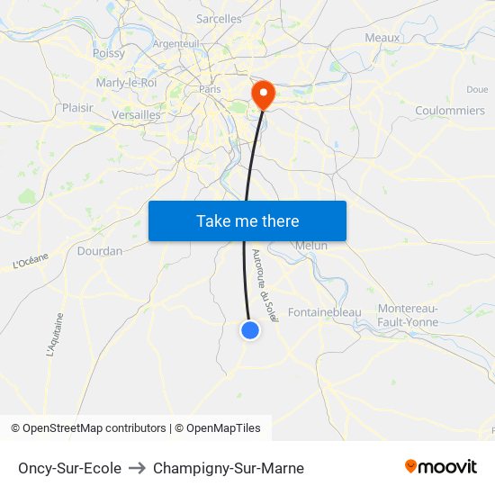 Oncy-Sur-Ecole to Champigny-Sur-Marne map