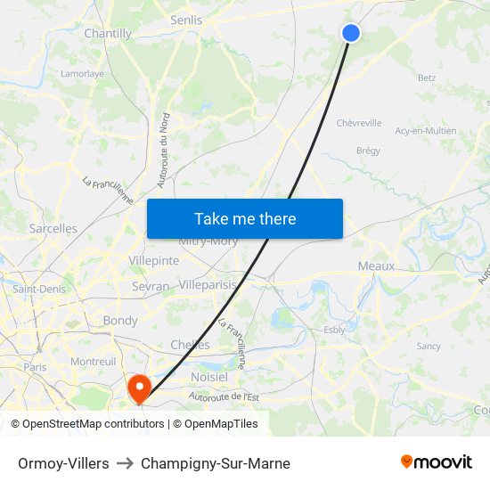 Ormoy-Villers to Champigny-Sur-Marne map