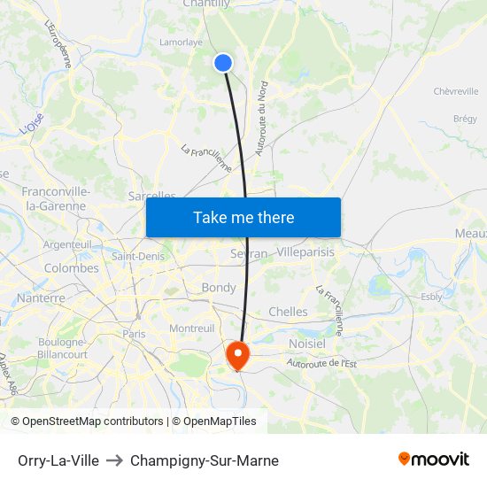 Orry-La-Ville to Champigny-Sur-Marne map