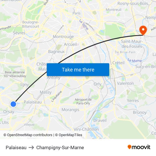 Palaiseau to Champigny-Sur-Marne map
