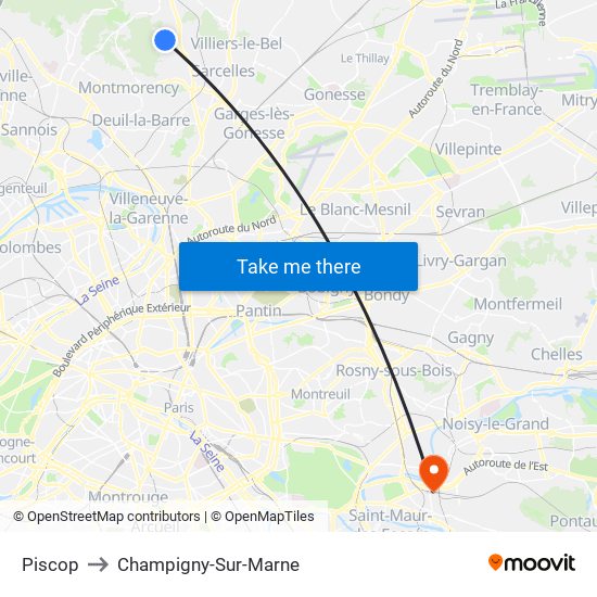 Piscop to Champigny-Sur-Marne map