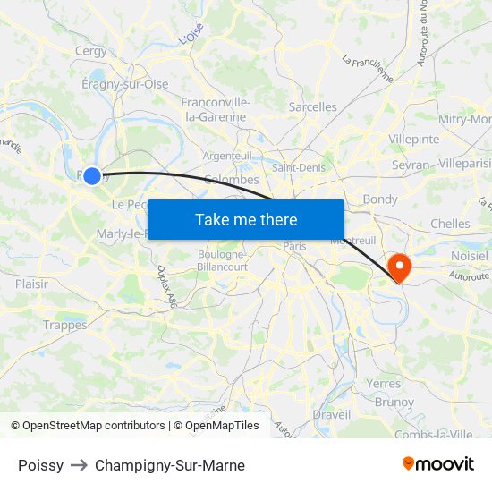 Poissy to Champigny-Sur-Marne map