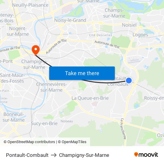 Pontault-Combault to Champigny-Sur-Marne map