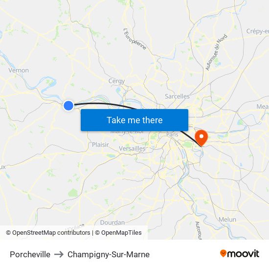 Porcheville to Champigny-Sur-Marne map