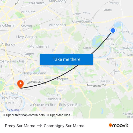 Precy-Sur-Marne to Champigny-Sur-Marne map