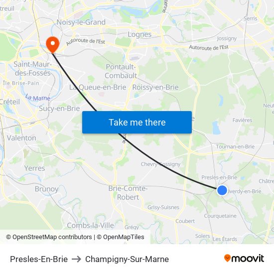 Presles-En-Brie to Champigny-Sur-Marne map
