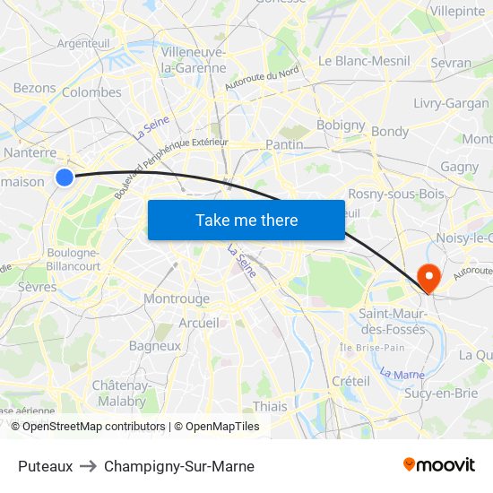 Puteaux to Champigny-Sur-Marne map