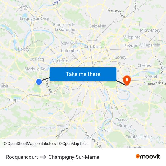 Rocquencourt to Champigny-Sur-Marne map