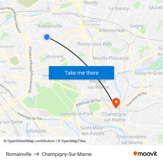 Romainville to Champigny-Sur-Marne map