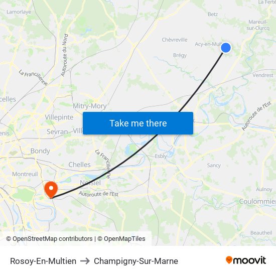 Rosoy-En-Multien to Champigny-Sur-Marne map
