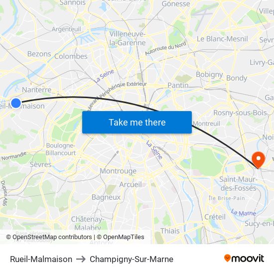 Rueil-Malmaison to Champigny-Sur-Marne map