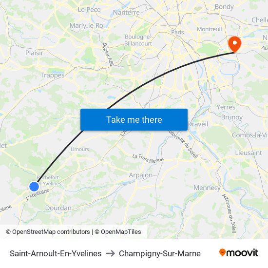 Saint-Arnoult-En-Yvelines to Champigny-Sur-Marne map