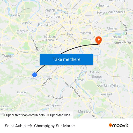 Saint-Aubin to Champigny-Sur-Marne map