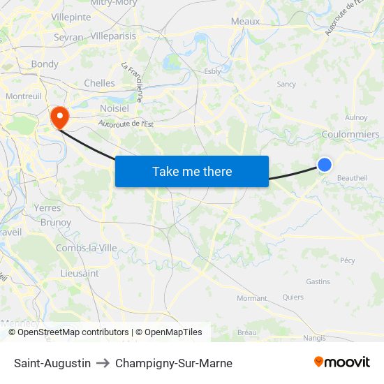 Saint-Augustin to Champigny-Sur-Marne map