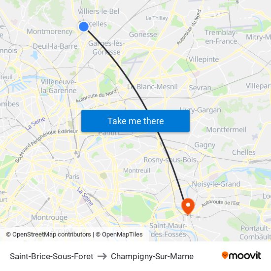 Saint-Brice-Sous-Foret to Champigny-Sur-Marne map