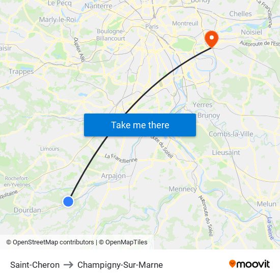 Saint-Cheron to Champigny-Sur-Marne map