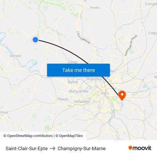 Saint-Clair-Sur-Epte to Champigny-Sur-Marne map