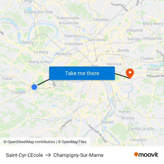 Saint-Cyr-L'Ecole to Champigny-Sur-Marne map