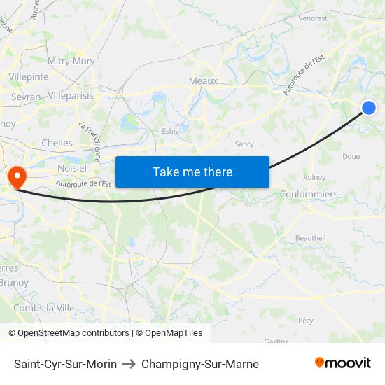 Saint-Cyr-Sur-Morin to Champigny-Sur-Marne map