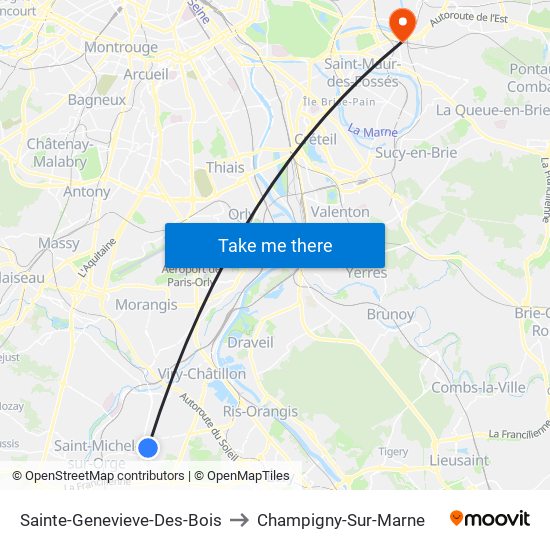 Sainte-Genevieve-Des-Bois to Champigny-Sur-Marne map