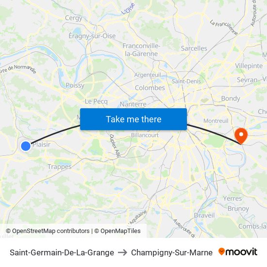 Saint-Germain-De-La-Grange to Champigny-Sur-Marne map