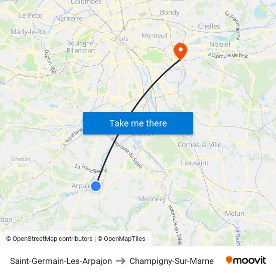 Saint-Germain-Les-Arpajon to Champigny-Sur-Marne map