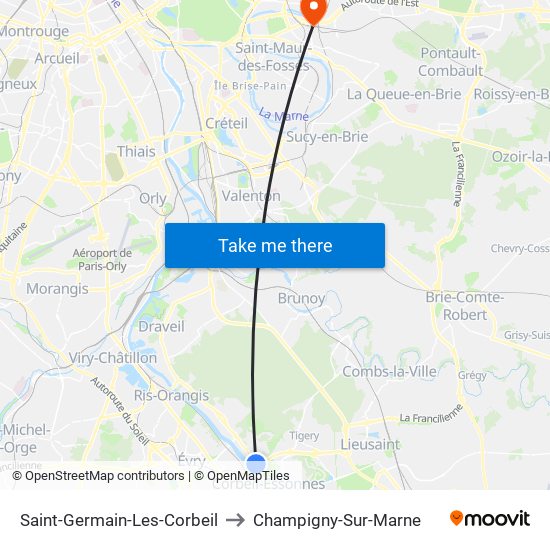 Saint-Germain-Les-Corbeil to Champigny-Sur-Marne map