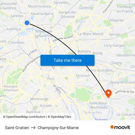 Saint-Gratien to Champigny-Sur-Marne map