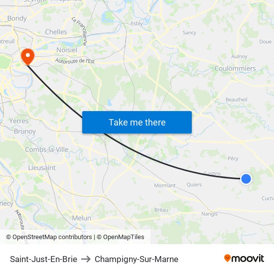 Saint-Just-En-Brie to Champigny-Sur-Marne map