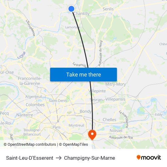 Saint-Leu-D'Esserent to Champigny-Sur-Marne map