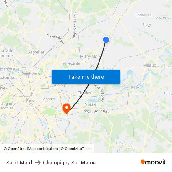 Saint-Mard to Champigny-Sur-Marne map