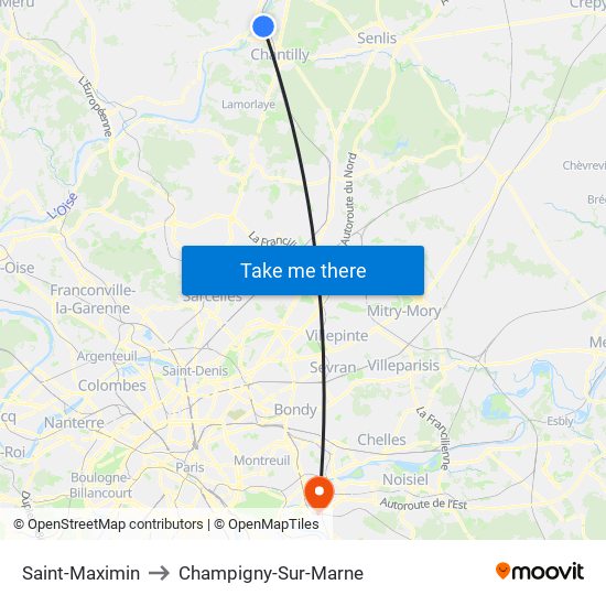 Saint-Maximin to Champigny-Sur-Marne map