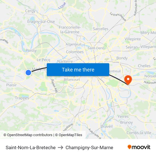 Saint-Nom-La-Breteche to Champigny-Sur-Marne map