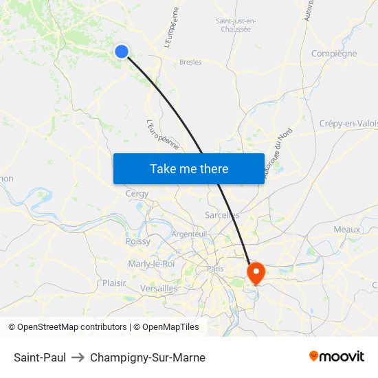 Saint-Paul to Champigny-Sur-Marne map