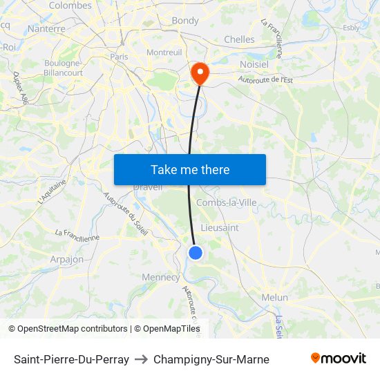Saint-Pierre-Du-Perray to Champigny-Sur-Marne map