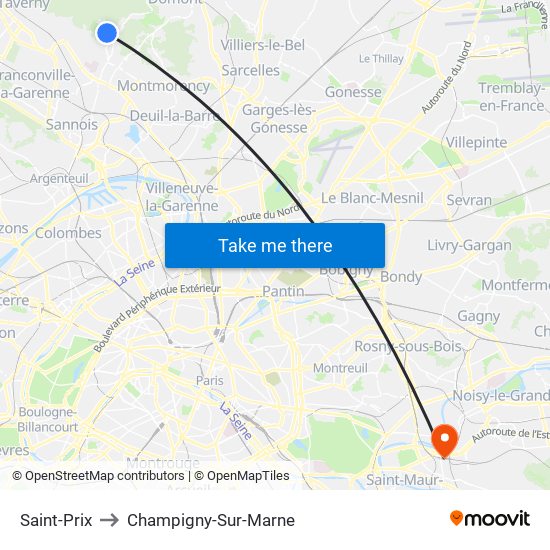 Saint-Prix to Champigny-Sur-Marne map