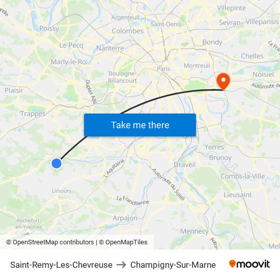 Saint-Remy-Les-Chevreuse to Champigny-Sur-Marne map