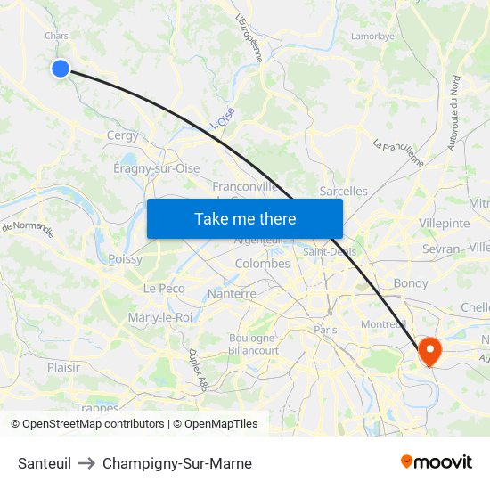 Santeuil to Champigny-Sur-Marne map