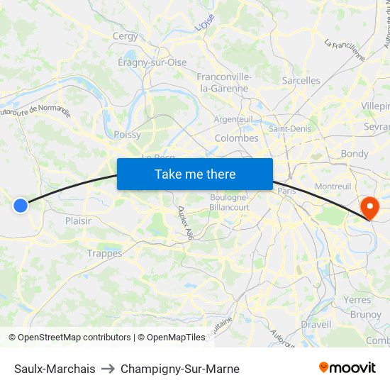 Saulx-Marchais to Champigny-Sur-Marne map