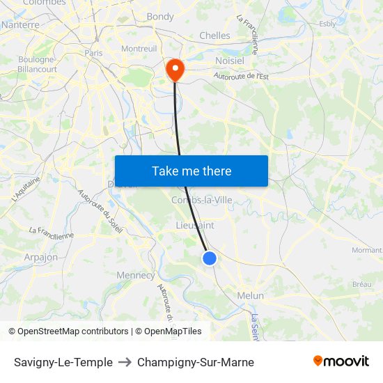 Savigny-Le-Temple to Champigny-Sur-Marne map