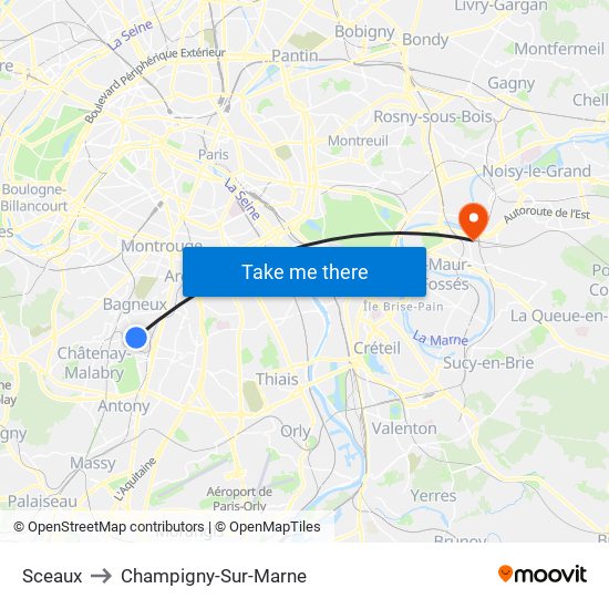 Sceaux to Champigny-Sur-Marne map