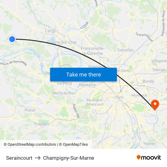 Seraincourt to Champigny-Sur-Marne map