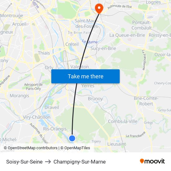 Soisy-Sur-Seine to Champigny-Sur-Marne map