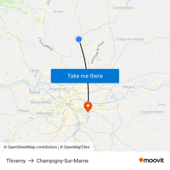 Thiverny to Champigny-Sur-Marne map