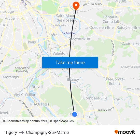 Tigery to Champigny-Sur-Marne map